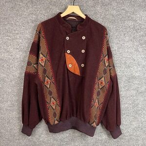 Vintage‎ Sondre Pullover Sweater Mens Size M Aztec Wool Blend Button Mock Neck